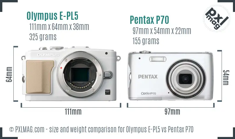 Olympus E-PL5 vs Pentax P70 size comparison