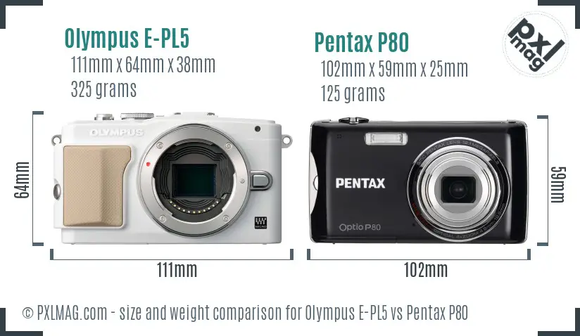 Olympus E-PL5 vs Pentax P80 size comparison