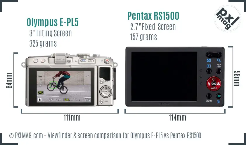 Olympus E-PL5 vs Pentax RS1500 Screen and Viewfinder comparison