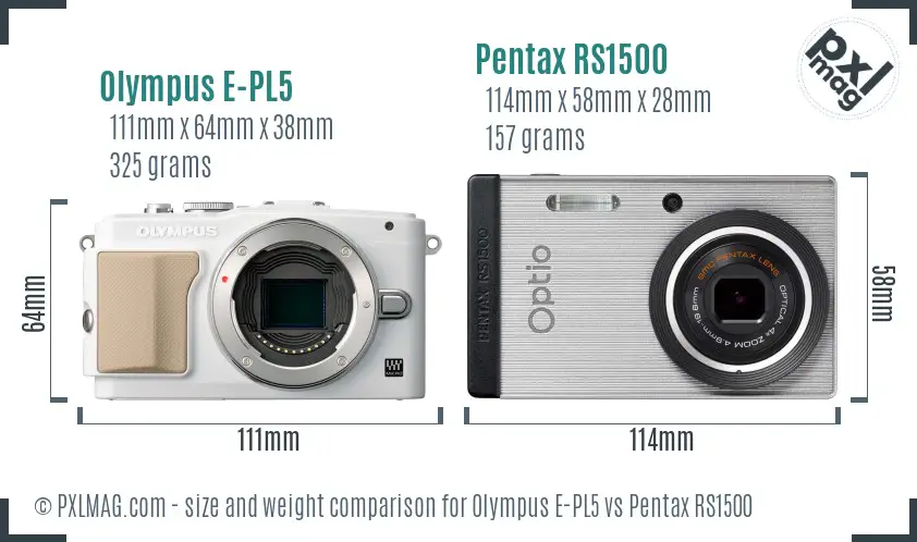 Olympus E-PL5 vs Pentax RS1500 size comparison