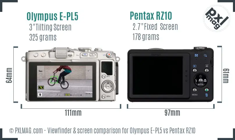 Olympus E-PL5 vs Pentax RZ10 Screen and Viewfinder comparison