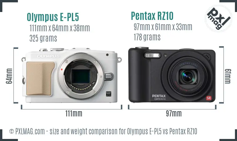 Olympus E-PL5 vs Pentax RZ10 size comparison