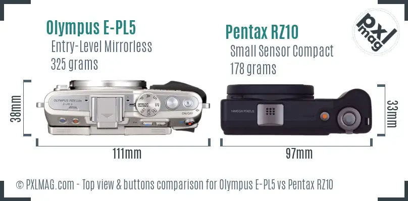 Olympus E-PL5 vs Pentax RZ10 top view buttons comparison