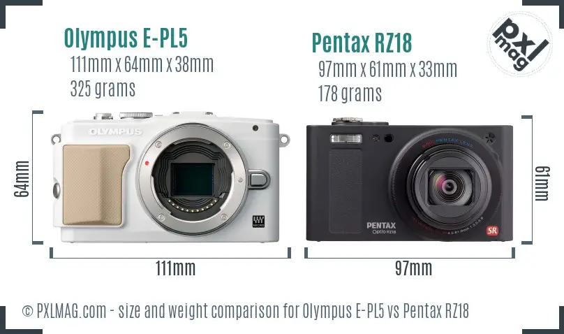 Olympus E-PL5 vs Pentax RZ18 size comparison