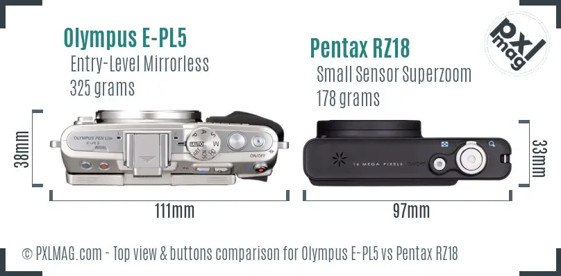 Olympus E-PL5 vs Pentax RZ18 top view buttons comparison
