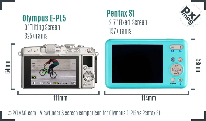 Olympus E-PL5 vs Pentax S1 Screen and Viewfinder comparison
