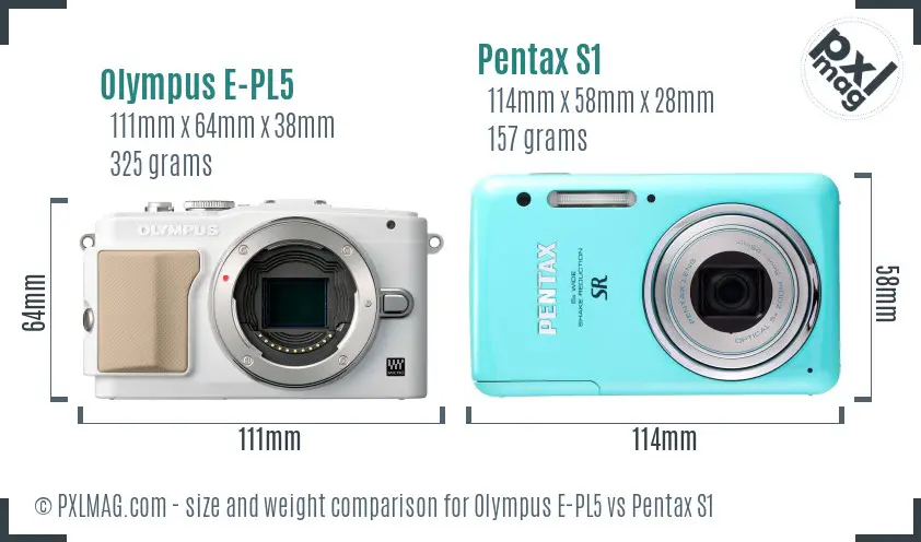 Olympus E-PL5 vs Pentax S1 size comparison