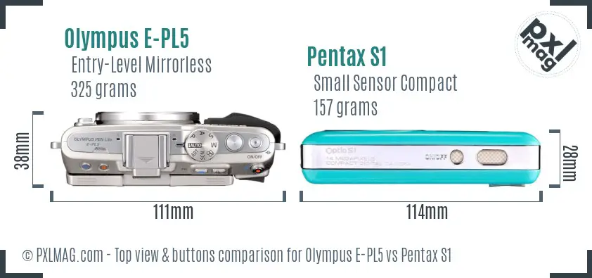 Olympus E-PL5 vs Pentax S1 top view buttons comparison