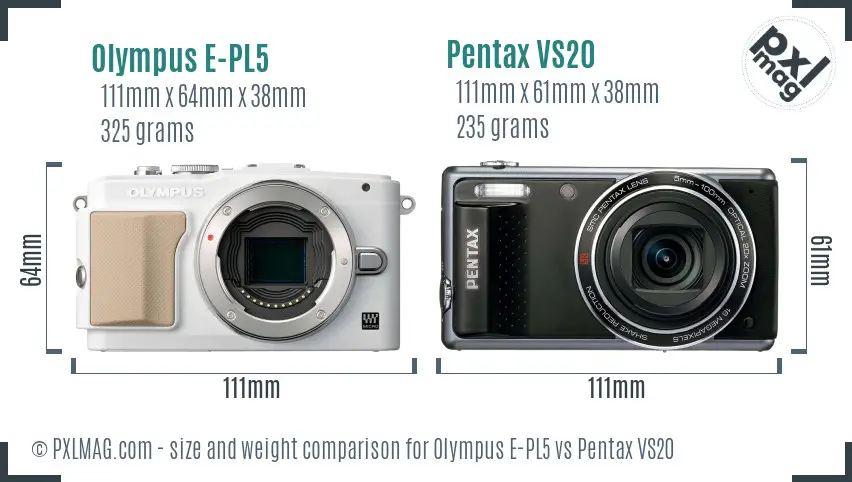 Olympus E-PL5 vs Pentax VS20 size comparison