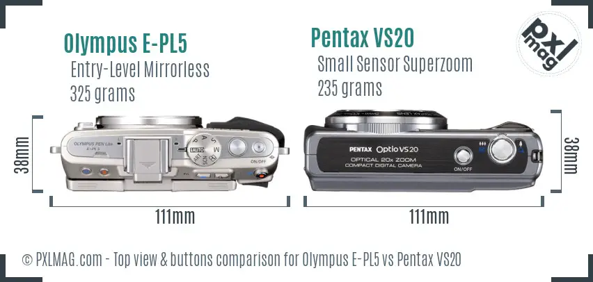 Olympus E-PL5 vs Pentax VS20 top view buttons comparison