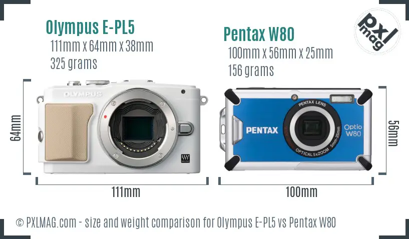 Olympus E-PL5 vs Pentax W80 size comparison