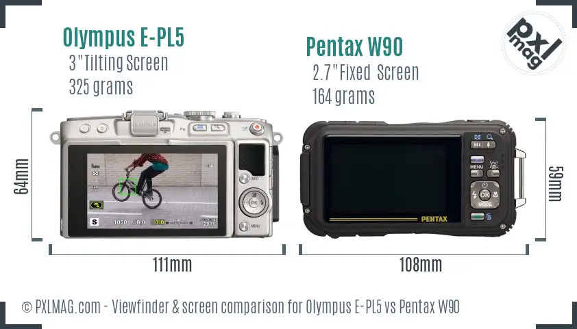 Olympus E-PL5 vs Pentax W90 Screen and Viewfinder comparison