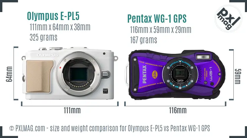 Olympus E-PL5 vs Pentax WG-1 GPS size comparison