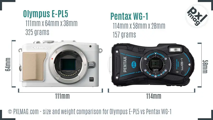 Olympus E-PL5 vs Pentax WG-1 size comparison
