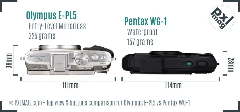 Olympus E-PL5 vs Pentax WG-1 top view buttons comparison