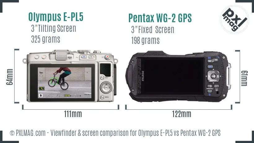 Olympus E-PL5 vs Pentax WG-2 GPS Screen and Viewfinder comparison