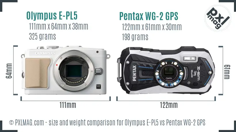 Olympus E-PL5 vs Pentax WG-2 GPS size comparison