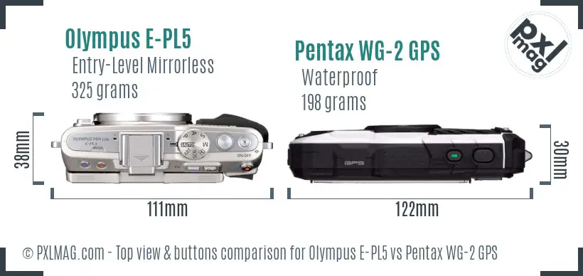 Olympus E-PL5 vs Pentax WG-2 GPS top view buttons comparison