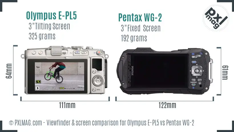 Olympus E-PL5 vs Pentax WG-2 Screen and Viewfinder comparison