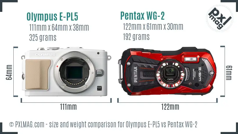 Olympus E-PL5 vs Pentax WG-2 size comparison