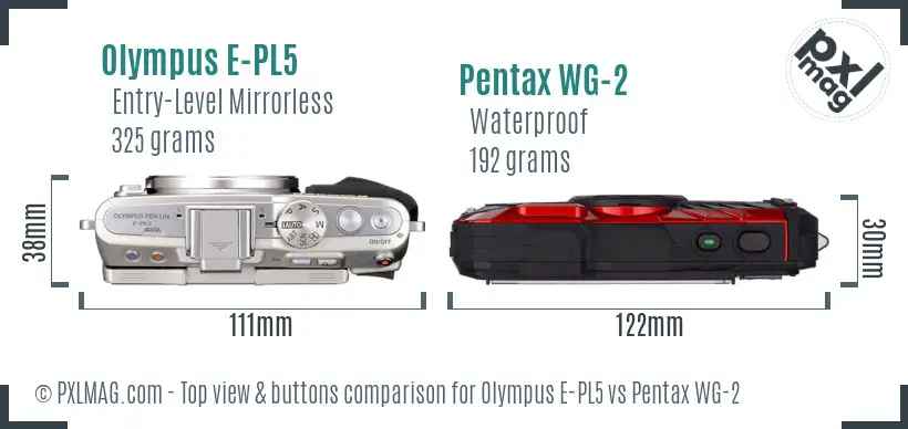 Olympus E-PL5 vs Pentax WG-2 top view buttons comparison