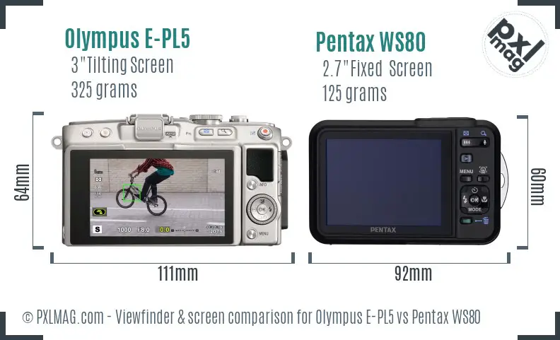Olympus E-PL5 vs Pentax WS80 Screen and Viewfinder comparison