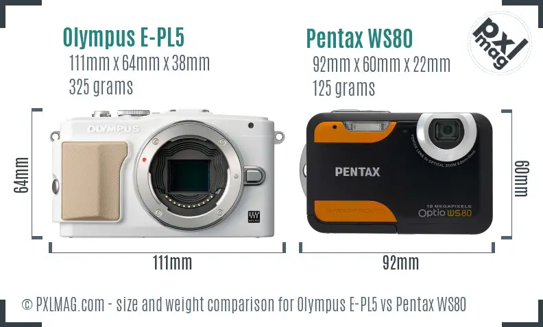 Olympus E-PL5 vs Pentax WS80 size comparison