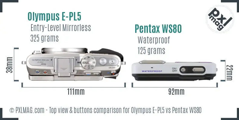 Olympus E-PL5 vs Pentax WS80 top view buttons comparison