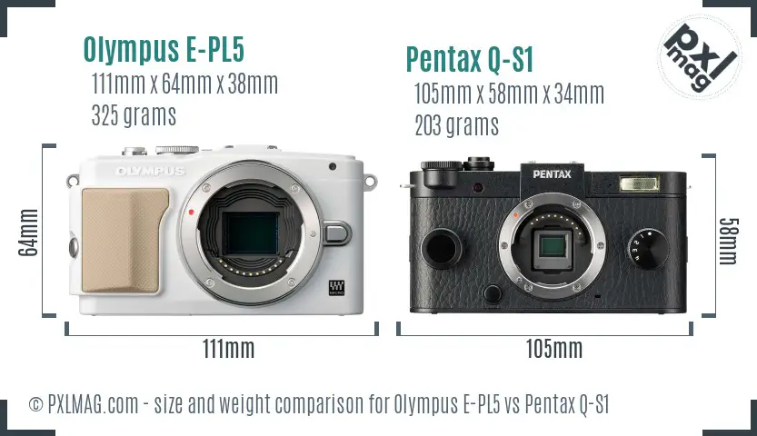 Olympus E-PL5 vs Pentax Q-S1 size comparison