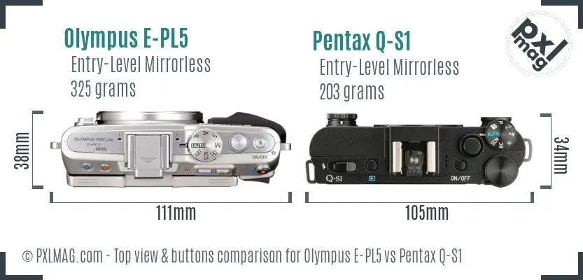 Olympus E-PL5 vs Pentax Q-S1 top view buttons comparison