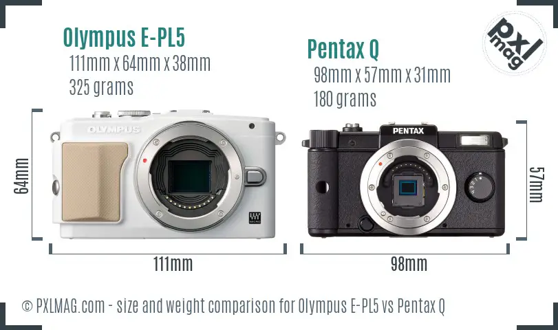 Olympus E-PL5 vs Pentax Q size comparison
