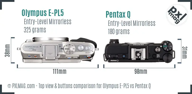 Olympus E-PL5 vs Pentax Q top view buttons comparison