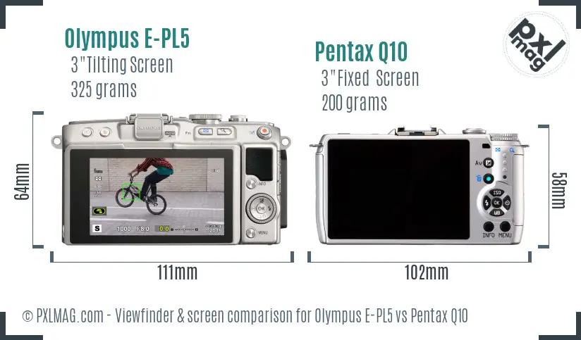 Olympus E-PL5 vs Pentax Q10 Screen and Viewfinder comparison