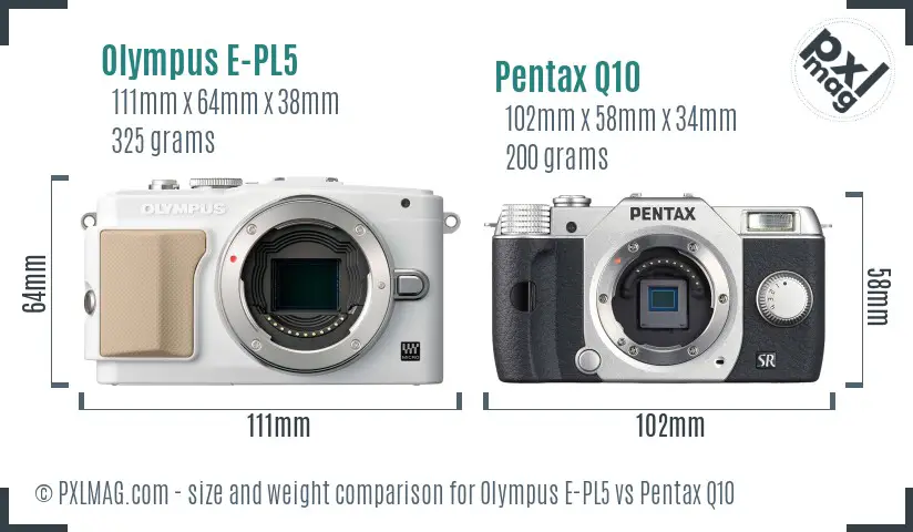 Olympus E-PL5 vs Pentax Q10 size comparison