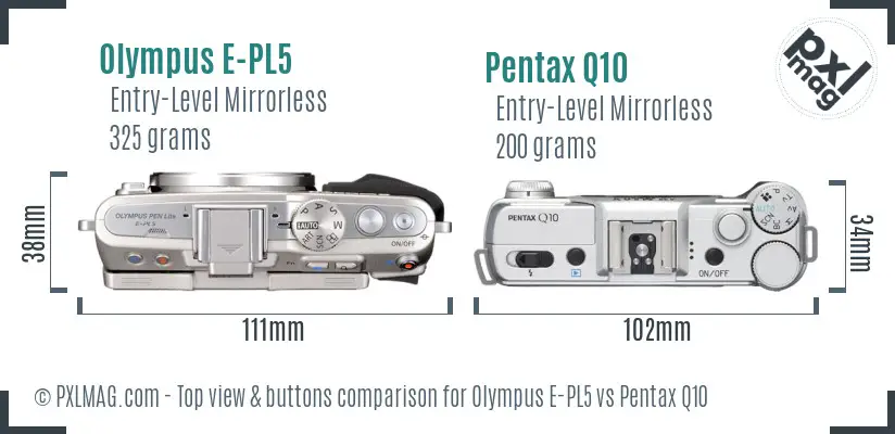 Olympus E-PL5 vs Pentax Q10 top view buttons comparison
