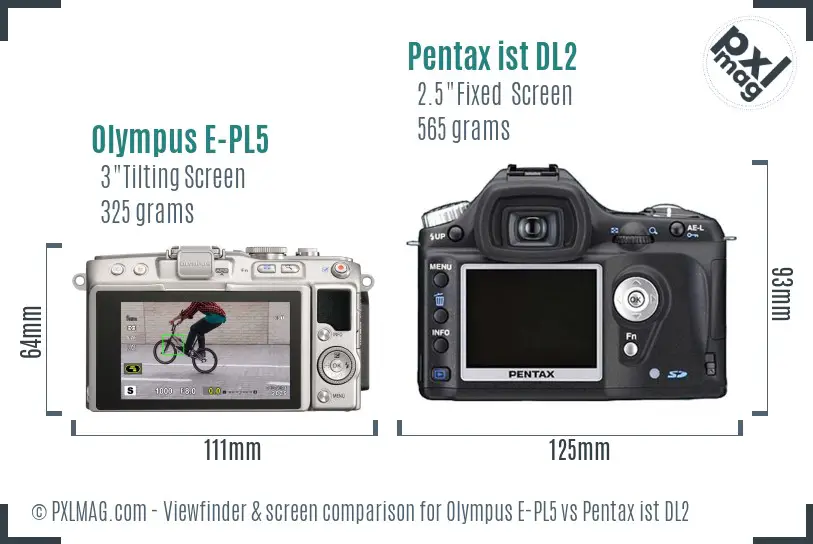 Olympus E-PL5 vs Pentax ist DL2 Screen and Viewfinder comparison