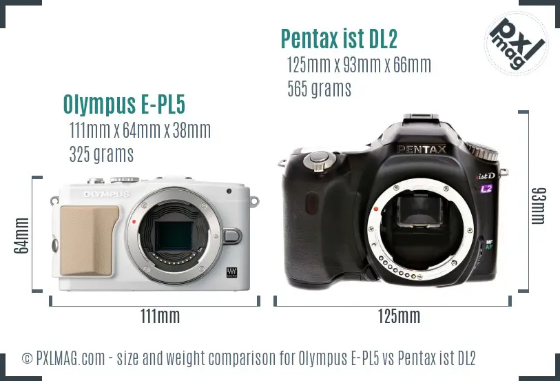 Olympus E-PL5 vs Pentax ist DL2 size comparison