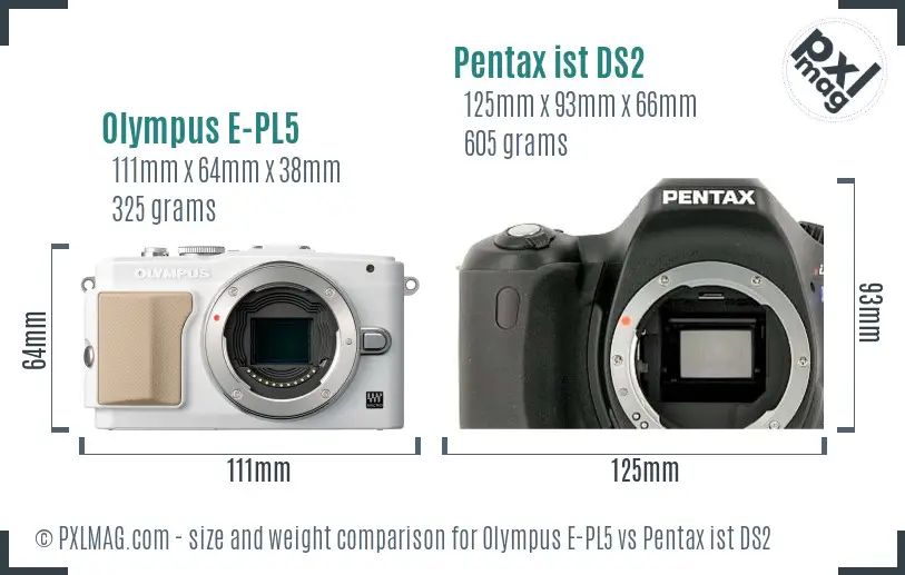 Olympus E-PL5 vs Pentax ist DS2 size comparison