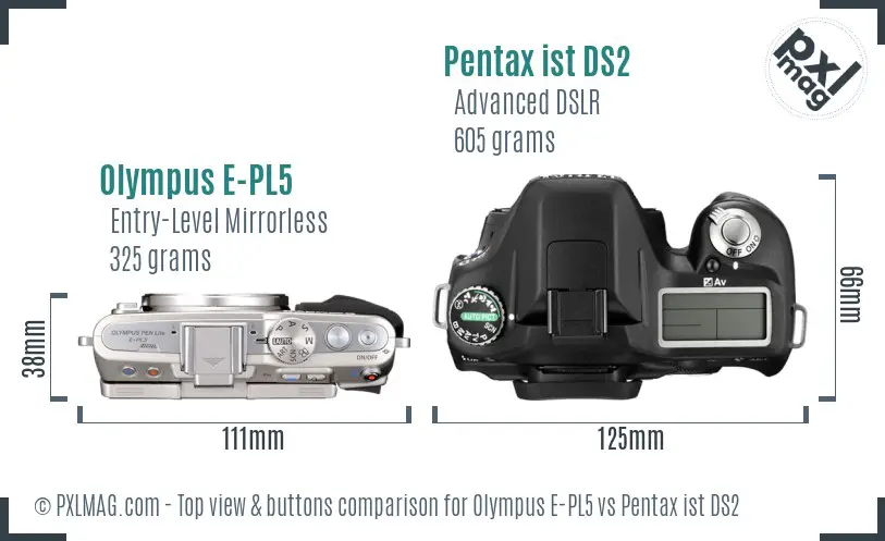 Olympus E-PL5 vs Pentax ist DS2 top view buttons comparison