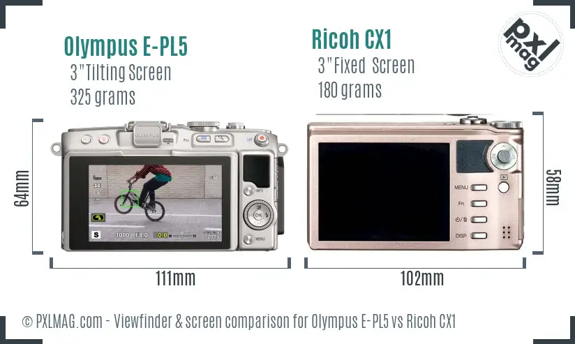 Olympus E-PL5 vs Ricoh CX1 Screen and Viewfinder comparison