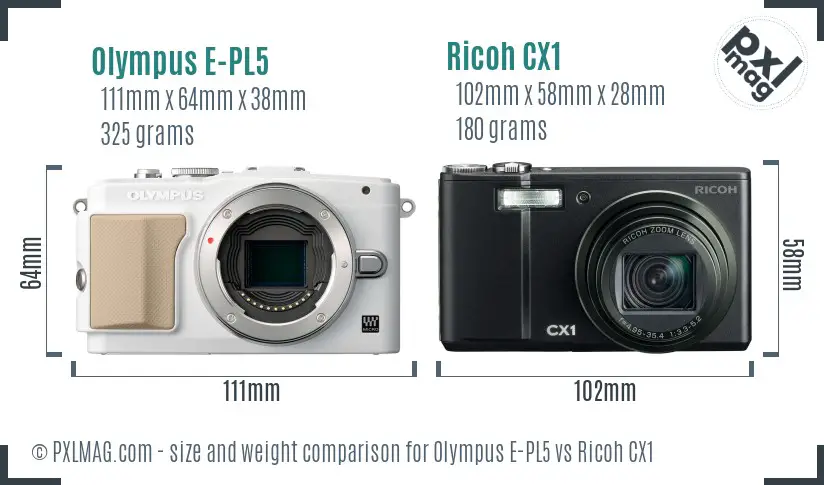 Olympus E-PL5 vs Ricoh CX1 size comparison