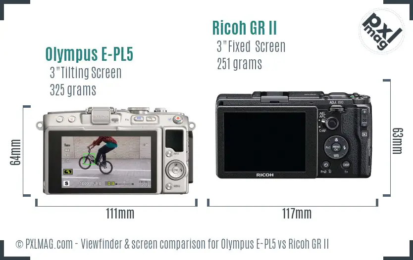 Olympus E-PL5 vs Ricoh GR II Screen and Viewfinder comparison