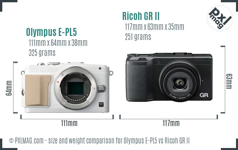 Olympus E-PL5 vs Ricoh GR II size comparison