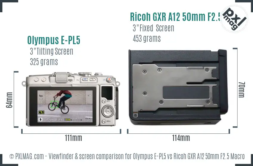 Olympus E-PL5 vs Ricoh GXR A12 50mm F2.5 Macro Screen and Viewfinder comparison Olympus E-PL5 vs Ricoh GXR A12 50mm F2.5 Macro Screen and Viewfinder comparison