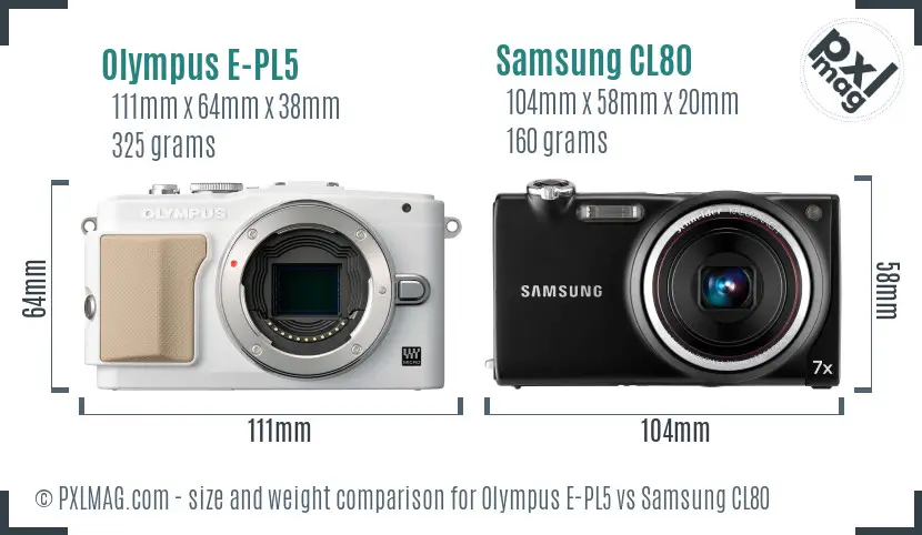 Olympus E-PL5 vs Samsung CL80 size comparison Olympus E-PL5 vs Samsung CL80 size comparison