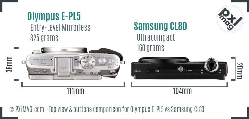 Olympus E-PL5 vs Samsung CL80 top view buttons comparison Olympus E-PL5 vs Samsung CL80 top view buttons comparison