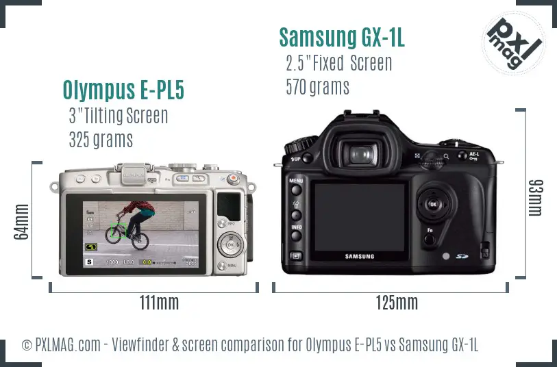 Olympus E-PL5 vs Samsung GX-1L Screen and Viewfinder comparison Olympus E-PL5 vs Samsung GX-1L Screen and Viewfinder comparison
