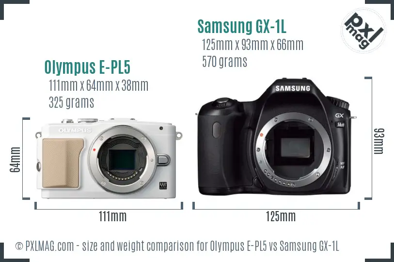 Olympus E-PL5 vs Samsung GX-1L size comparison Olympus E-PL5 vs Samsung GX-1L size comparison
