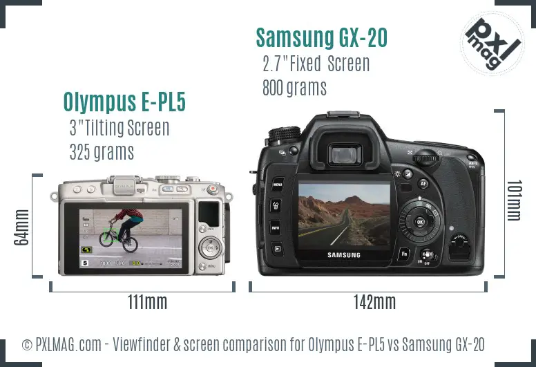 Olympus E-PL5 vs Samsung GX-20 Screen and Viewfinder comparison