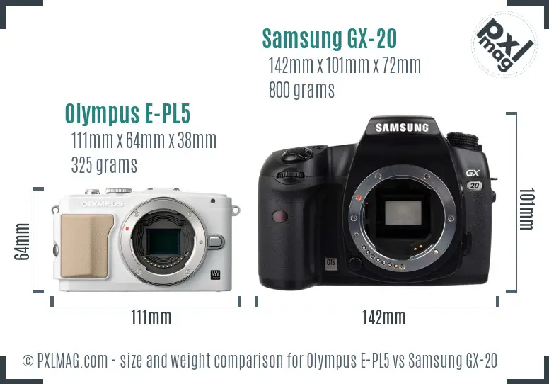 Olympus E-PL5 vs Samsung GX-20 size comparison